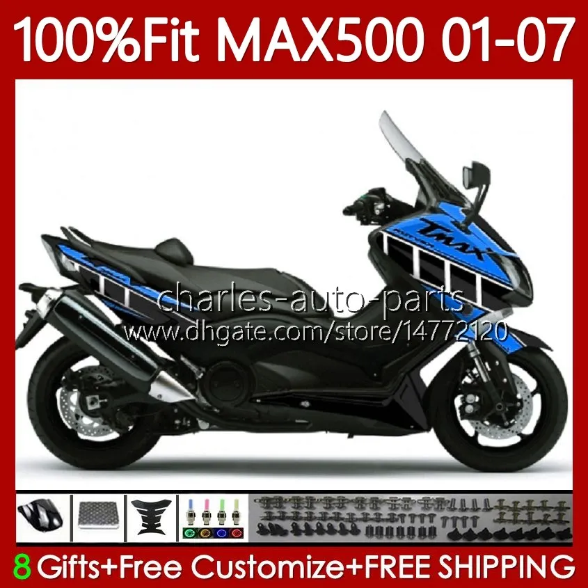 Corps d'injection pour YAMAHA TMAX500 MAX-500 TMAX-500 109No.133 TMAX Noir bleu MAX 500 T MAX500 2001 2002 2003 2004 2005 2006 2007 T-MAX500 01 02 03 04 05 06 07 Carénages OEM