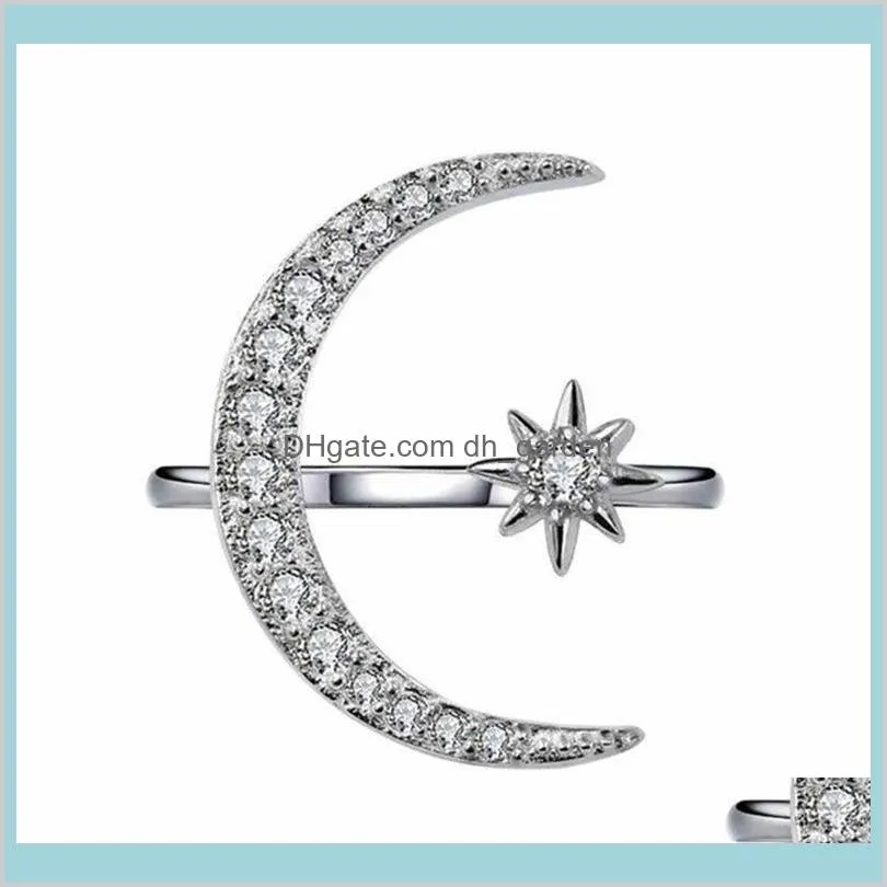 Pierres précieuses naturelles luxueuses Lune et étoile Réglable Blanc Glod Rempli 925 Bijoux en diamant romantique en argent sterling 0Tzcw Bagues B9Se6