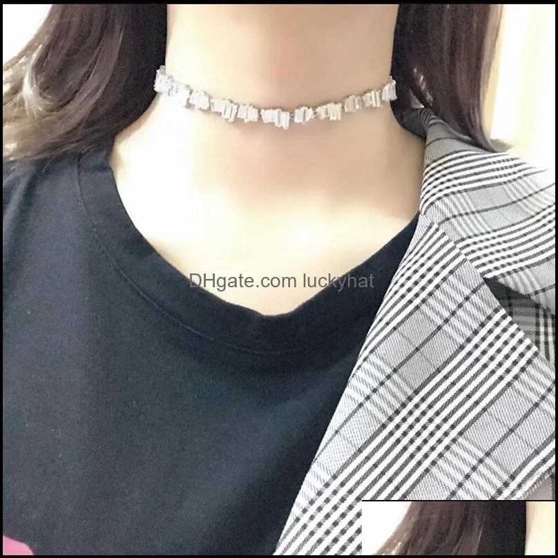 Rectangle CZ Choker Necklace Cubic Zirconia Didmond Chain Crystal Necklaces for Women Girl Statement Jewelry Wedding Party Christmas