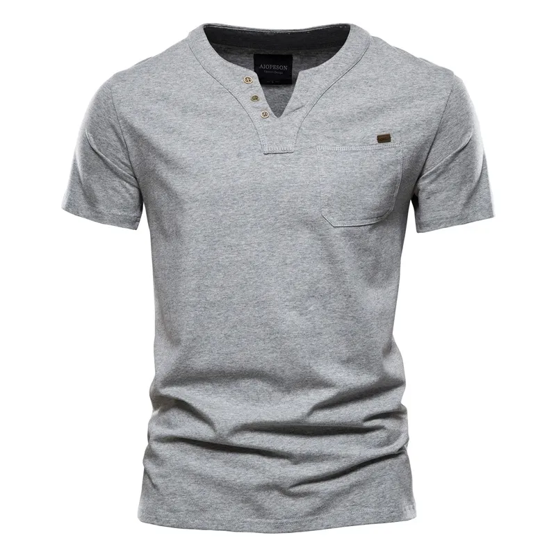 Aiopeson Casual Katoen Mens T-shirts Effen Kleur Klassieke V-hals Shirt Zomer Hoge Kwaliteit Korte Mouw op EES 210629