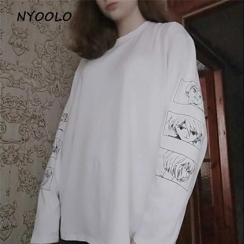 Nyoolo Design Simple Anime Personnage Tee shirt T-shirt Femmes Hommes Harajuku Streetwear Streetwear à manches longues T-shirt hip hip hip hip x0628