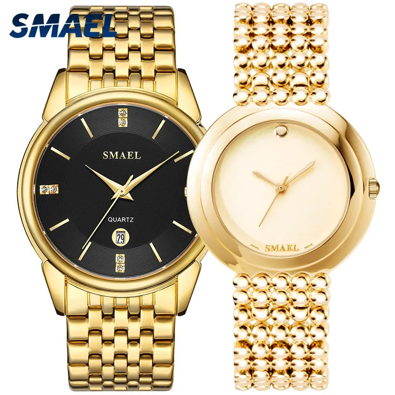 Smael Luxus-Klassiker-Uhren-Set für Paare, wasserdichte Freizeit-Armbanduhr für Damen, elegant, 9026, 1885 m, Quarz-Digitaluhr, Q0524