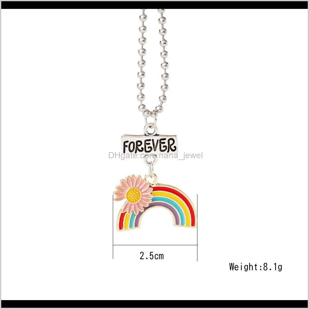 Fashion Daisy Rainbow Necklace Enamel Cartoon Kids Good Friends Forever Pendant Necklaces Jewelry Gift