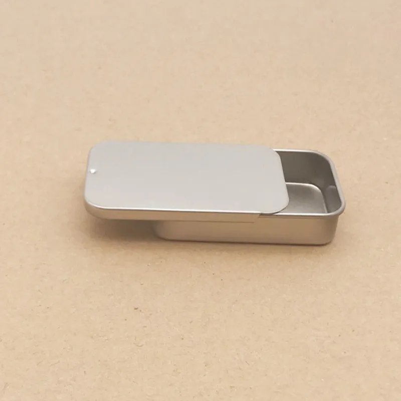 Lege Slide Top Tin Boxes Rechthoek Candy USB Opbergdoos Case Jar Container zilveren kleur
