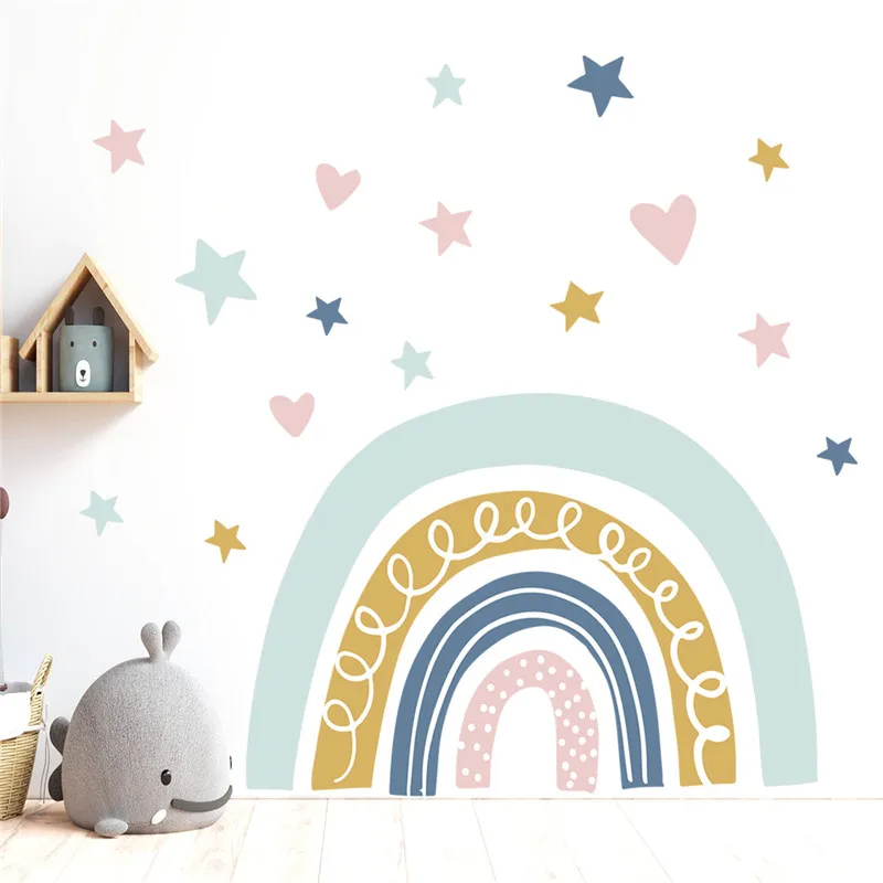 Rainbow Wall Decals Children's Room Kindergarten Removable Stickers PVC Self-Adhesive Wallpaper Decoration Waterproof Peel Stick DIY Art Decor