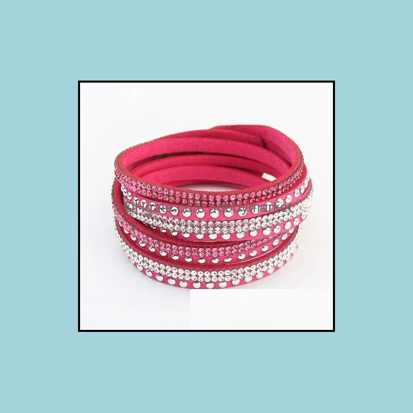 17 Colors Multilayer Woven Bracelets Rhinestone Diamond Crystal Leather chain Bracelets Tennis Wristband Colorful Charming Jewelry for