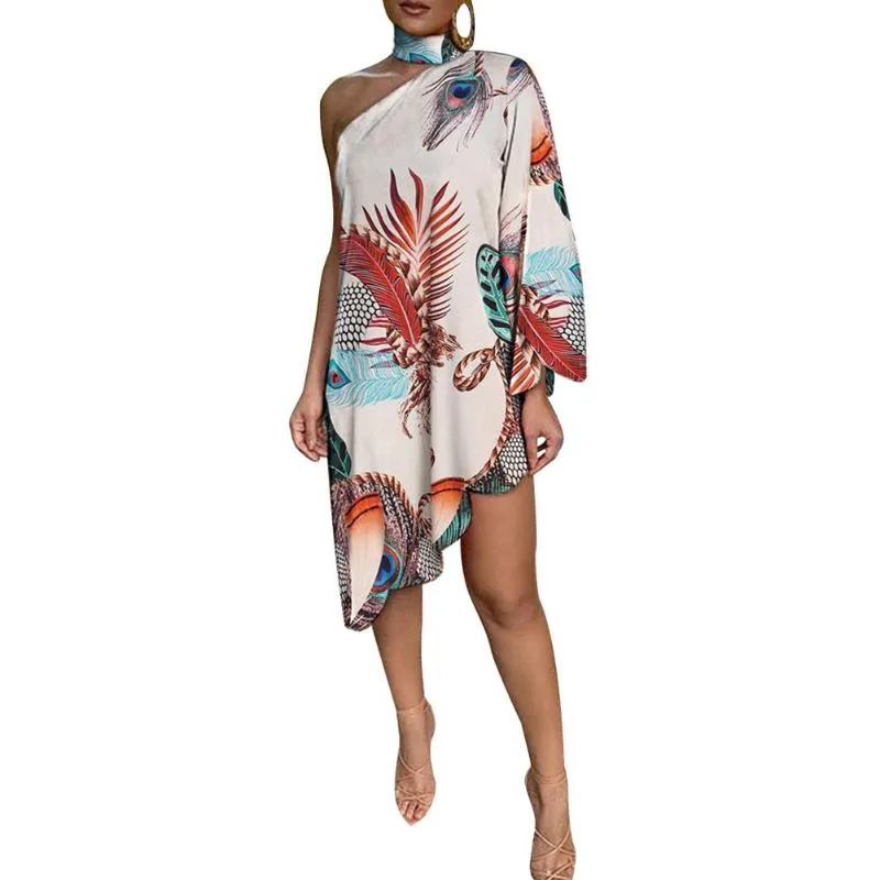Peacock Print Plus Size Casual One-Shoulder Dress with Ruffled Hem for  Women Summer from Dhgate Basic & Casual Dresses