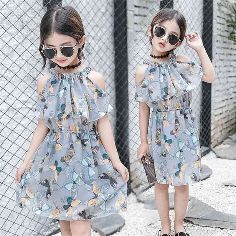 Abiti per bambini Bambini adolescenti Ragazze Farfalla Ruffler Off spalla Tulle Abiti da principessa Ragazze Beach Party Dress Abbigliamento per bambini 210331