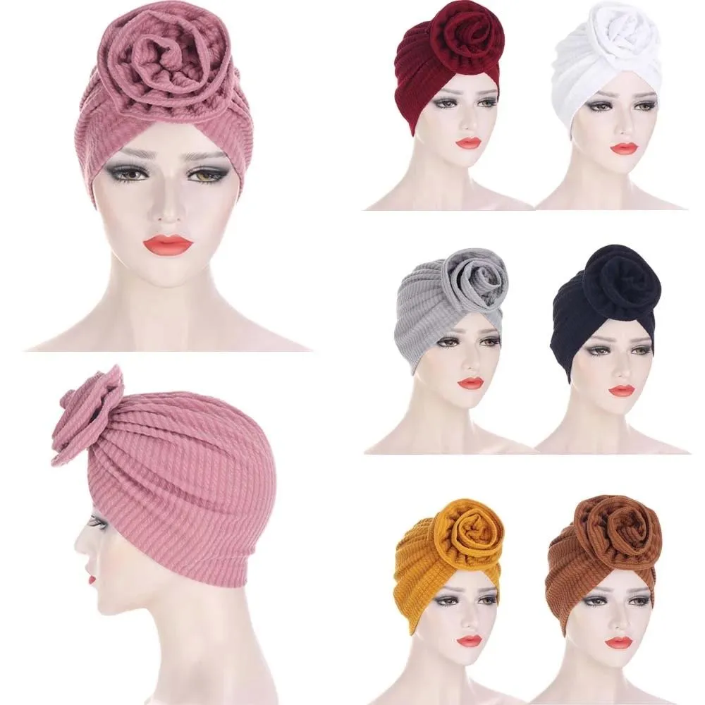 Stretch Inner Hijab Caps Muslim Hat Turban Femme Musulman Turbante Ready To Wear Hijab Bonnet Flower Indian Headwrap Chemo