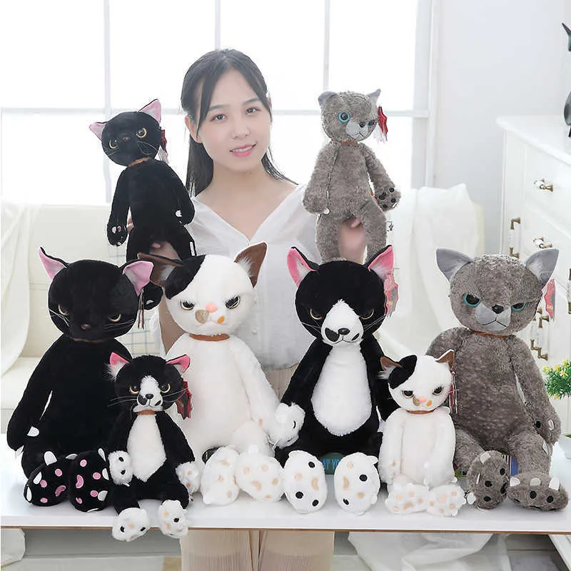 40/60cm Stuffed infeliz Cats Plush Toys Japan Scratch Kitten Peluche Sharp Paw Neko Soft Children Kids Novel Gifts Appease Sleep H0824