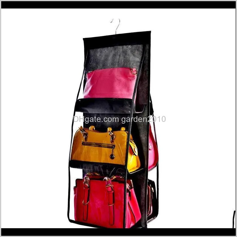 Sacs 6 poches suspendus organisateur de sac à main pour armoire placard porte de rangement transparente mur clair sac à chaussures divers avec cintre Pouc Taarz Mqdww