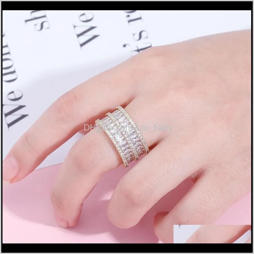 korea style double rows bling bling diamond ring fashion men and women rose gold copper zircon rings