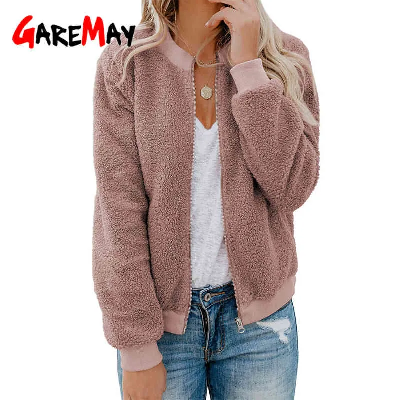 Women Winter Faux Fur Coat Thick Warm Jacket Fluffy Fleece Sweatshirt Zipper Outerwear Oversized Imitation Female 210428