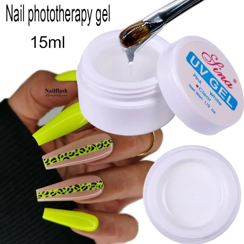 Gel per unghie 15ml Estensione per costruzione rapida Acrilico Bianco Trasparente UV Art False Glue Potherapy 3 colori