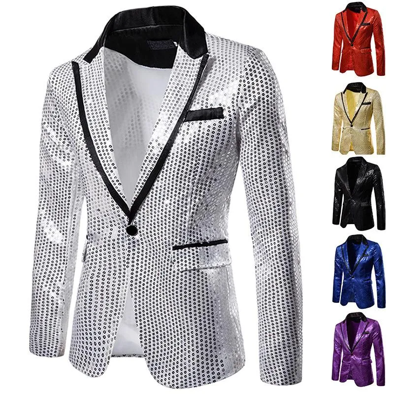 取寄品 メンズスーツブレザー21到着男性スーツジャケットスパンコールパーティーとコスチューム服ワンボタンファッションスタイルナイトクラブメンズウェア6色 税込総額 アパレル メンズ服 Torti Hot Com