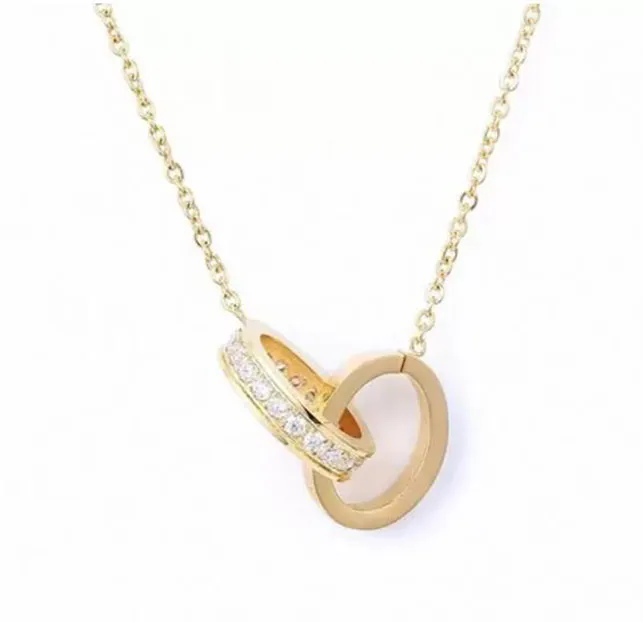 Mode roestvrij staal liefde zilveren goud dubbele ring ketting voor lady dames heren feest bruiloftsliefhebbers cadeau verloving paar sieraden nrj