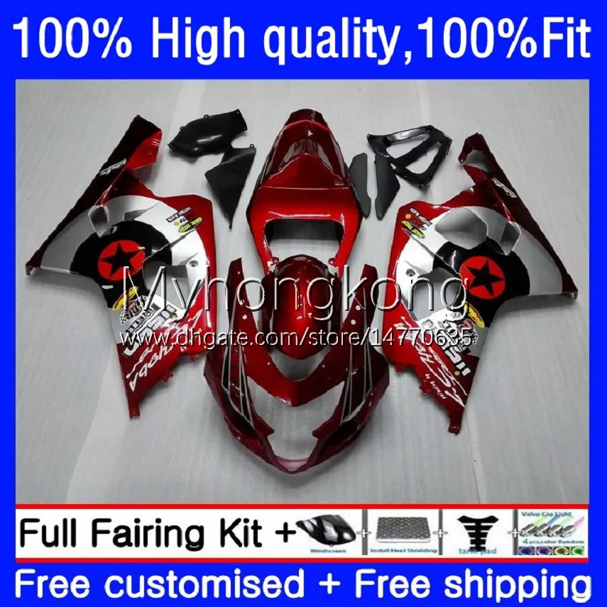 Wtryskiwanie Formy Marynarki dla Suzuki GSX-R750 K4 750CC GSXR600 GSXR-750 04-05 20NO.1 GSX-R600 GSXR 600 750 CC 04 05 600CC GSXR-600 GSXR750 Wine Red Silver 2004 2005 OEM Bodys