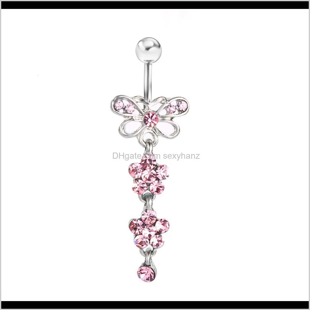 Bell Drop Delivery 2021 D0030 (1) Pink Color Bowknot Style Belly Button Ring Navel Rings Body Piercing Smycken Dingle Accessories Fashion