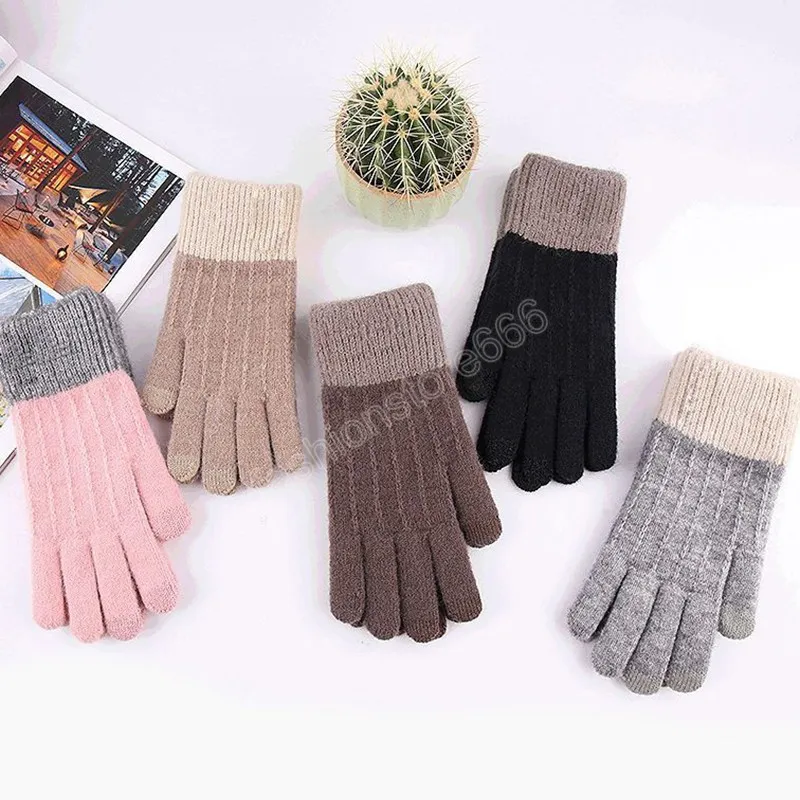 Femmes tricoté gants d'hiver velours épais chaud gants décontractés hommes unisexe automne hiver écran tactile plein doigt gants de ski