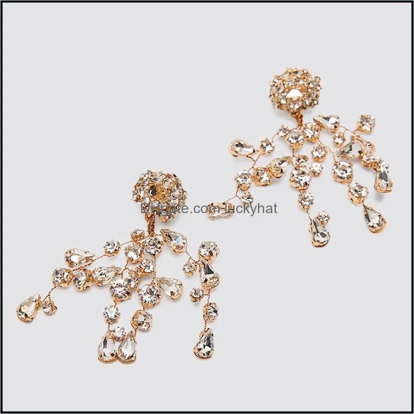 Earring 2021 Fashion Ladies Gold Metal Plant Tree Branch Shape Drop Earrings For Women Statement Rhinestone Dangle Earring