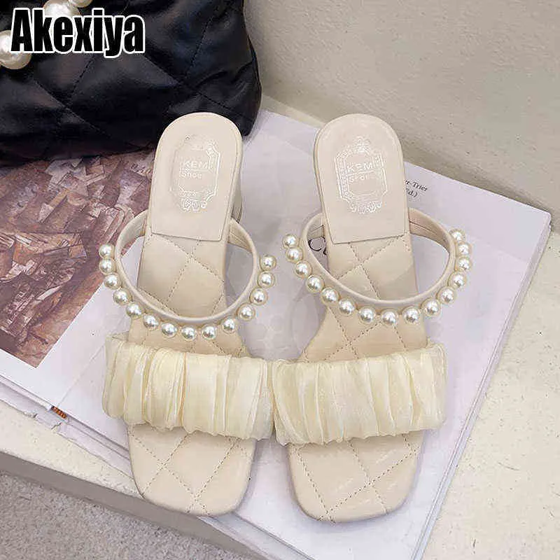 Slippers Beaded Shoes Women s Sandals Strappy Heels Slides Outdoor Casual Footwear Party Bc3687 220304