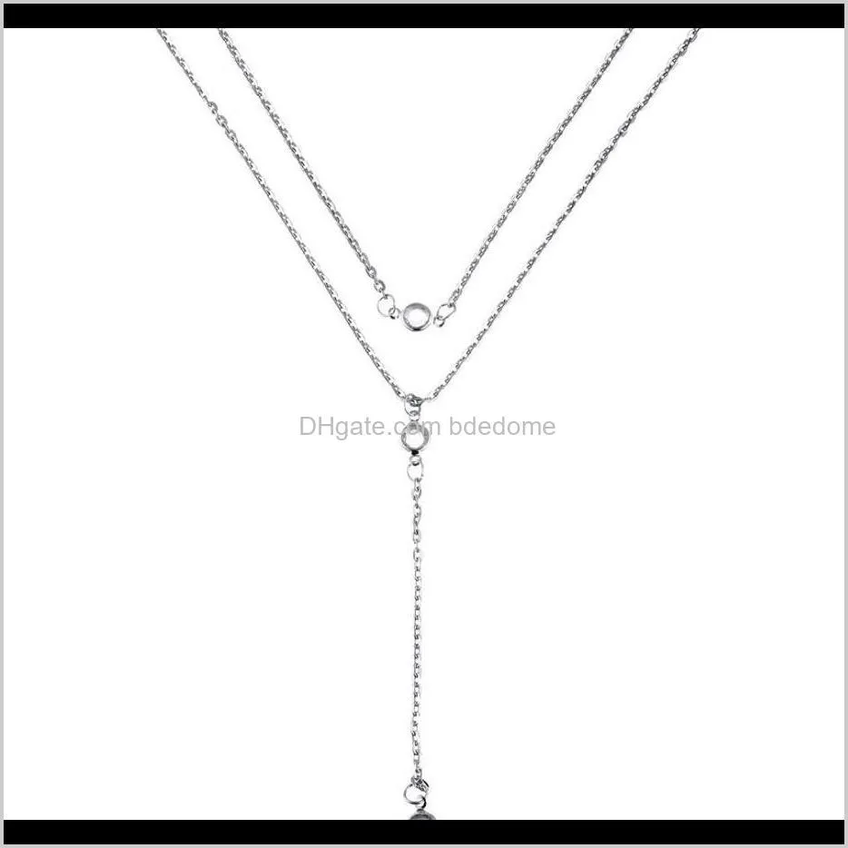 sexy necklace simple style round crystal pendant silver gold plated metal chain women girls two layer necklace