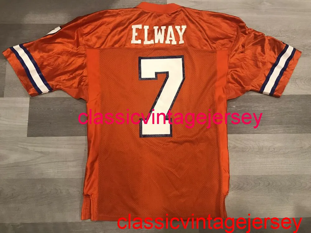 Zszywane mężczyźni Młodzież JOHN ELWAY Orange Football Jersey Hafdery Niestandardowy numer nazwy xs-5xl 6xl