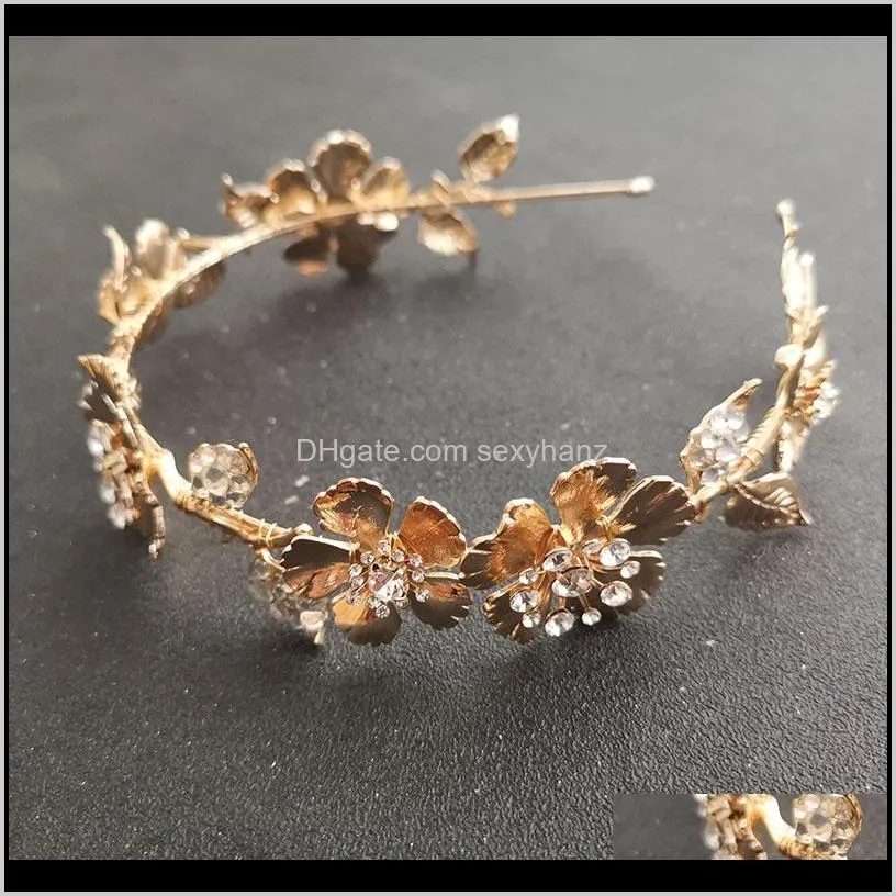 slbridal zinc alloy baroque style antique gold color bridal tiara hairband rhinestone wedding crown women prom hair accessories