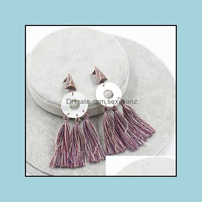 Hot Bohemian Fashion Jewelry Women`s Vintage Earrings Shell Circle Tassels PUNK Dangle Stud Earrings S507