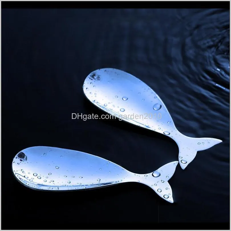 2pcs spoon kitchen tool whale-shaped stainless steel fruit dessert ice cream spoon metal tableware mirror polished