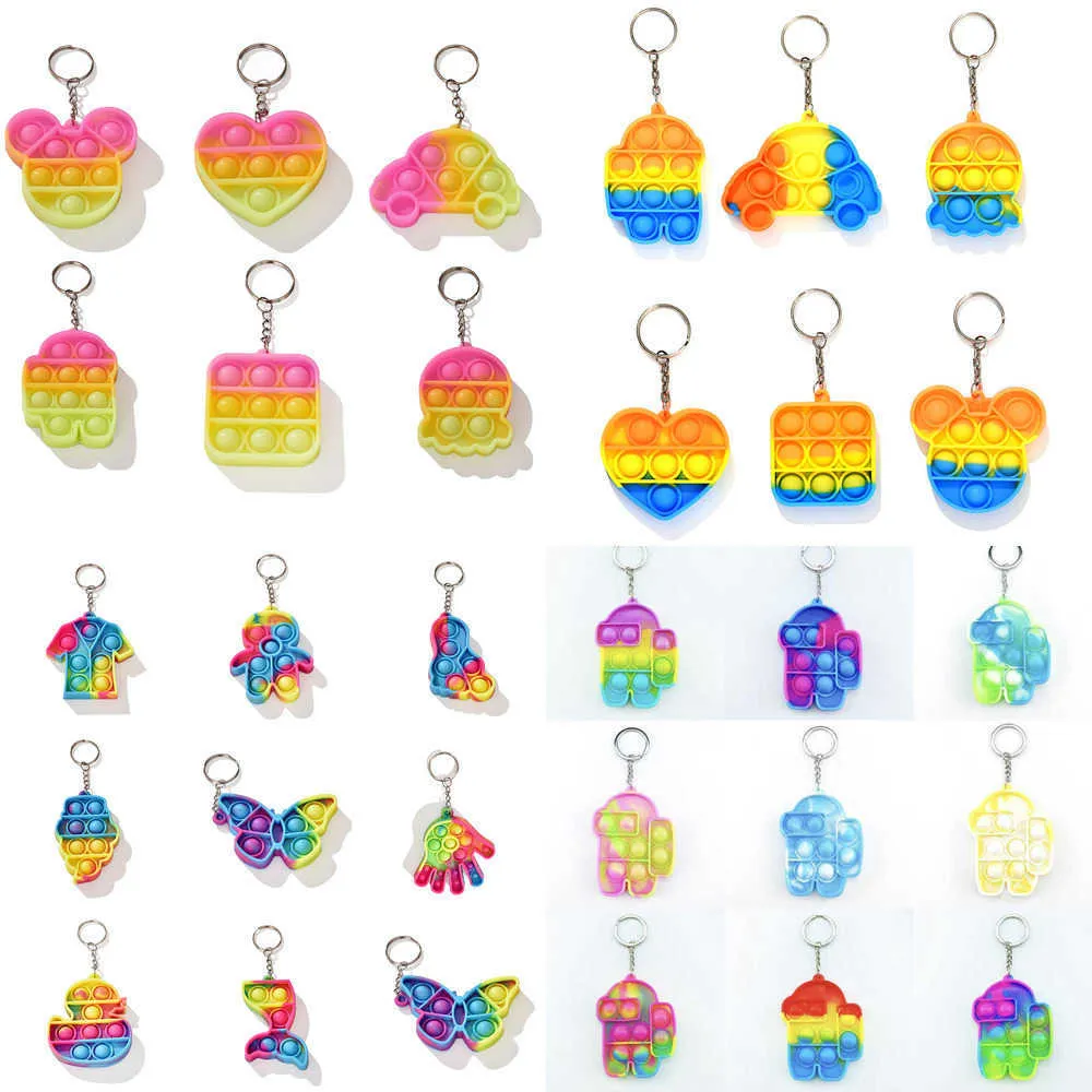 DHL Fidget Toy Simple Dimple Small Keyring Pendant Push Bubbles Sensory Keychain Autism Special Needs Adult Kids Toys