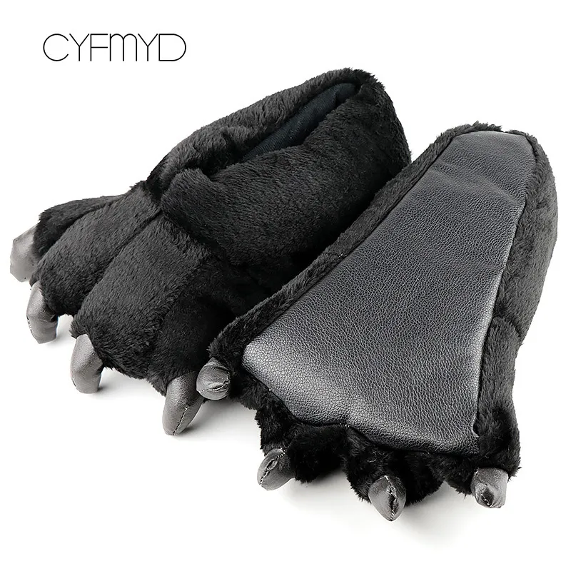 Mäns tofflor med päls Halloween Bear Claw Lycra hem tofflor för män inomhus skor Stor storlek 39-45 House Slipper Y0427