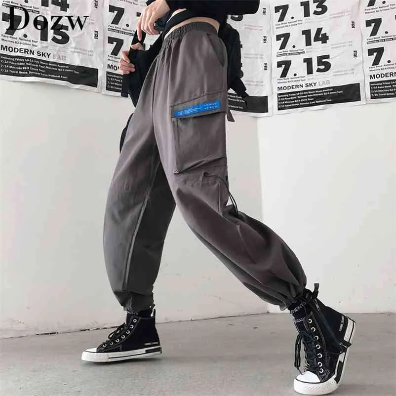 貨物パンツ女性の緩い街路壁のスウェットパンツファッションハイウエスト彼氏のポケットズボンの女性カジュアルジョガーズ210515