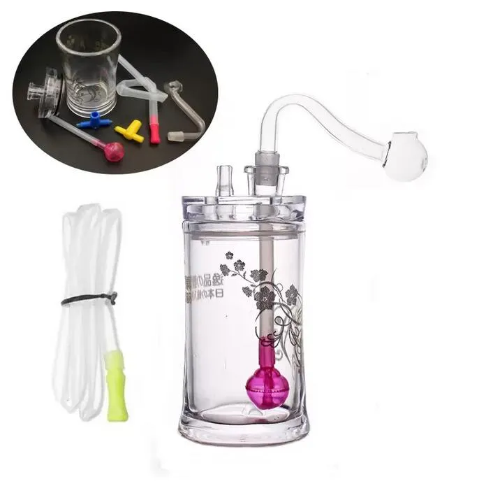 Wholesale mini glass Hookah Acrylic Bongs Shisha Plastic Smoking Water oil rig bong Set With silicone straw