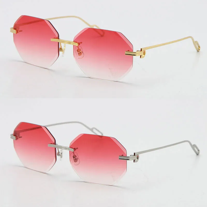 2021 Fashion Metal Diamond Cut Lens luxury designer Sunglasses Protection Rimless 18K Gold Male and Female Sun Glasses Shield Retro Design eyeglasses frames men