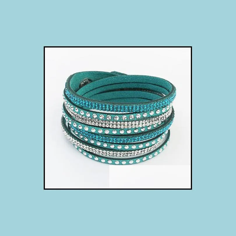 17 Colors Multilayer Woven Bracelets Rhinestone Diamond Crystal Leather chain Bracelets Tennis Wristband Colorful Charming Jewelry for