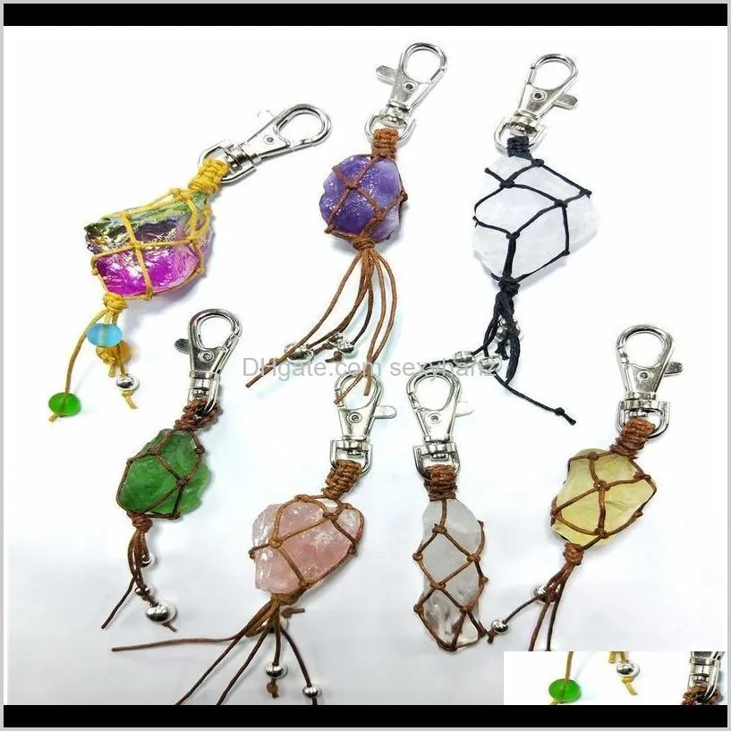 irregular handmade wrap stone chakra keychains healing energy yoga crystal pendant for diy car key rings chain accessory qylfzp