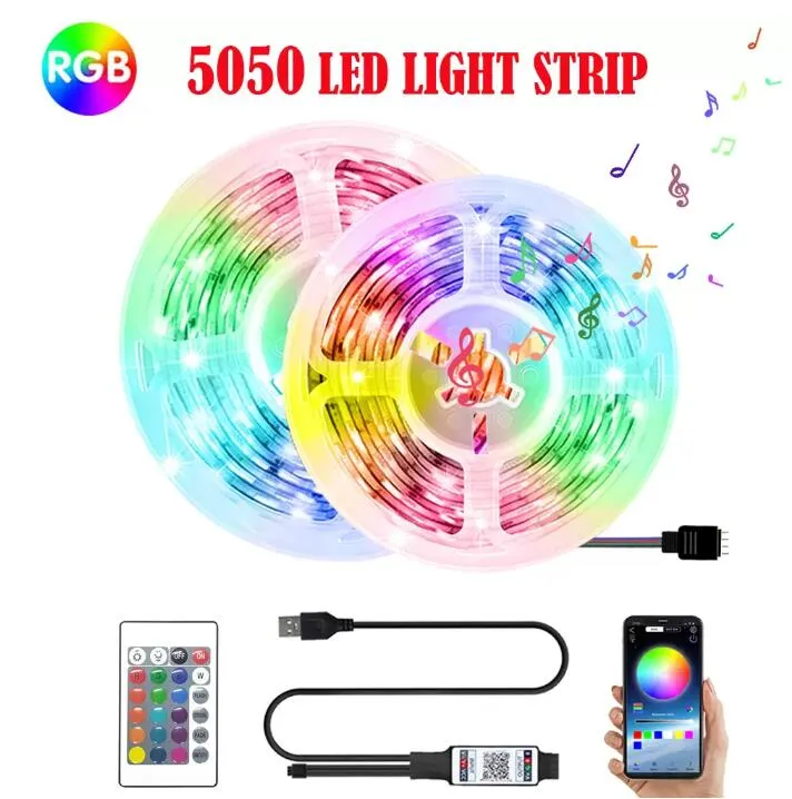 Bluetooth 5050 LED Streifen Licht RGB Infrarot Fernbedienung USB 5V Flexible Band Lampe Diode Hintergrundbeleuchtung für TV PC APP Steuerung