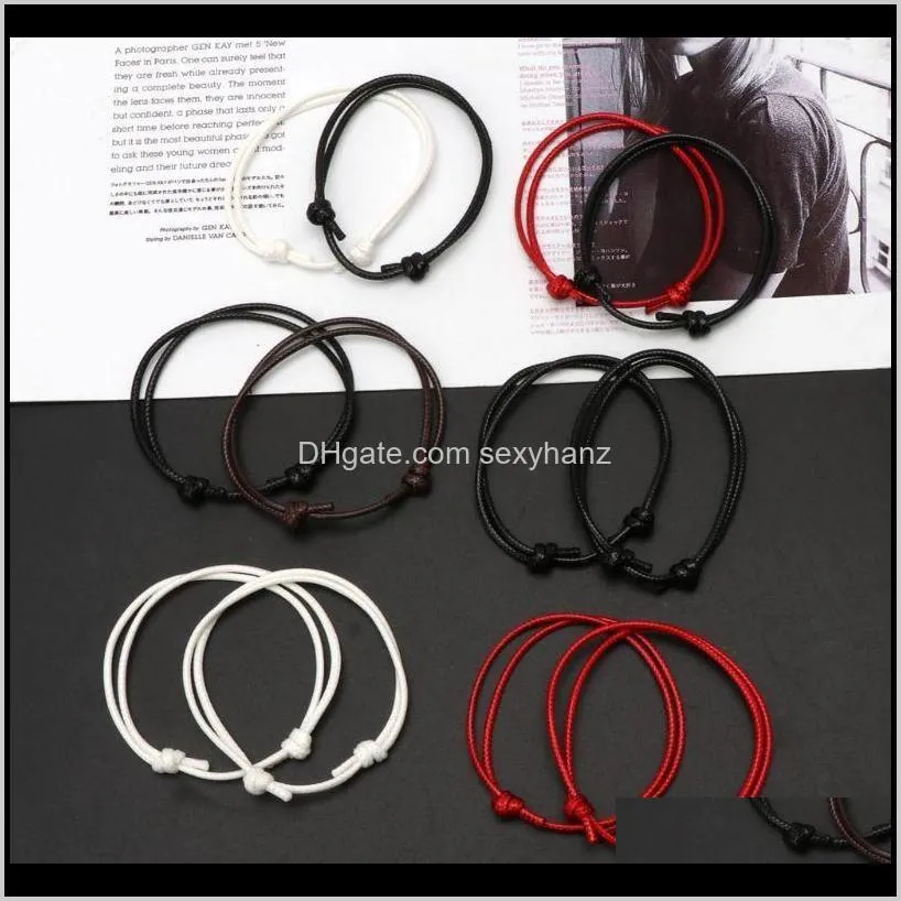 2pcs handmade braided basic string charm beading wristband leather couple bracelets adjustable size for him her