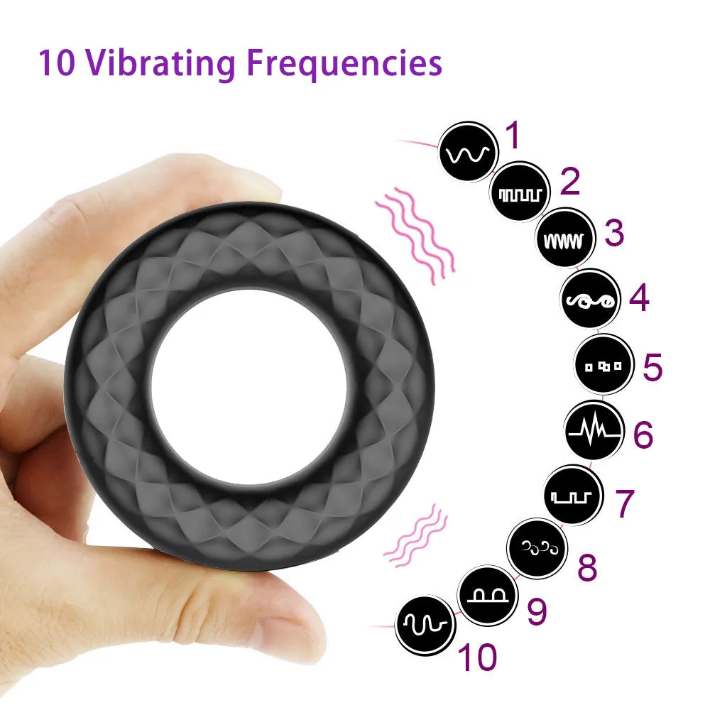 Penis Ring Silicone Cock Vibrator Toys for Men Massager Remote Control USB Rechargeable Lock Delay Ejaculation 10 Frequency Q0515250F