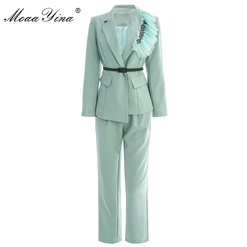 Fashion Designer Suit Spring Autumn Women Long sleeve Crystal Tops+3/4 pants Two-piece set 210524