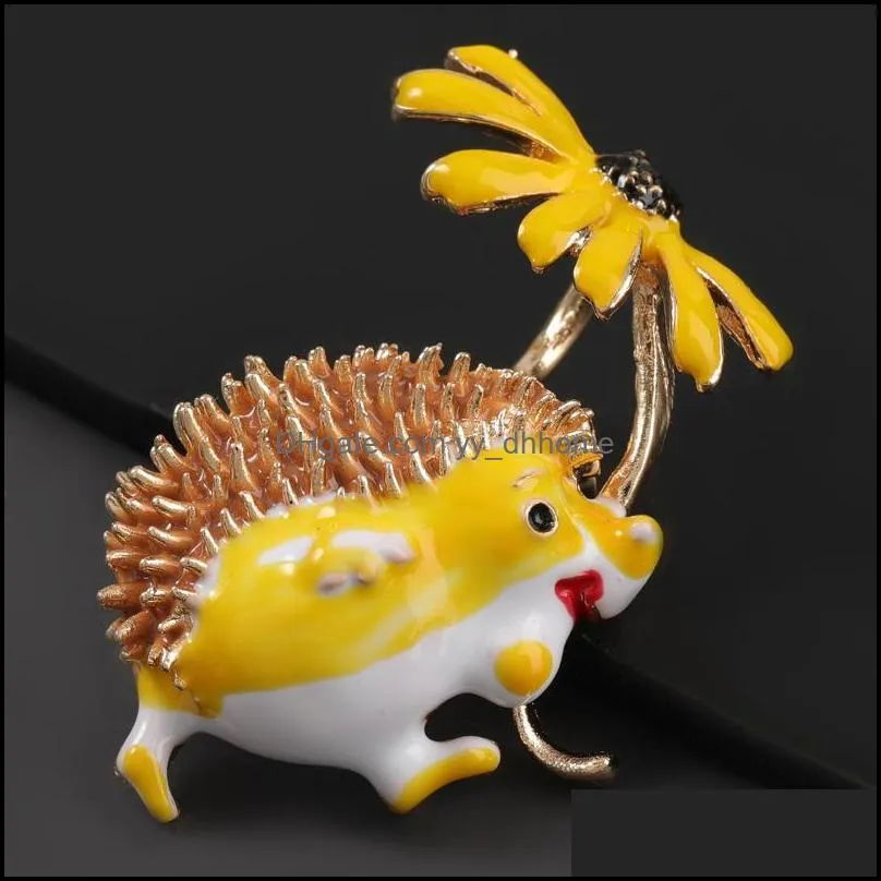 Pins, Brooches Fashion Metal Drip Oil Daisy Hedgehog Brooch Female Creative Corsage Jewelry Accessories