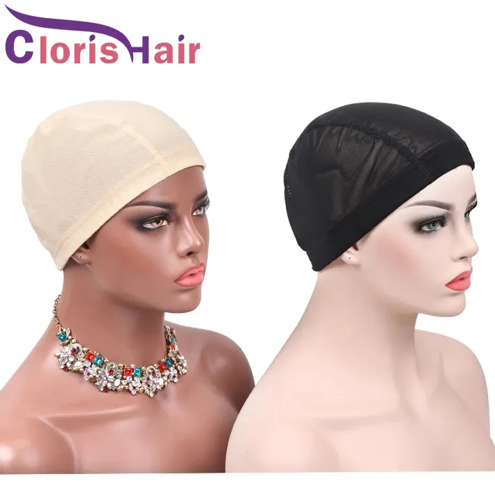 5pcs / parti Andas mesh Dome Kepsar för peruker Svart Beige Gylld Spanex Wig Cap Hair Weaving Net med elastiska band