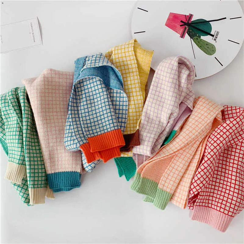 New Arrival 2021 Kids Boys Girls Scarf Winter Warm Fashion Patchwork Plaid Knitted Long Children Scarves 2-15 Years Old