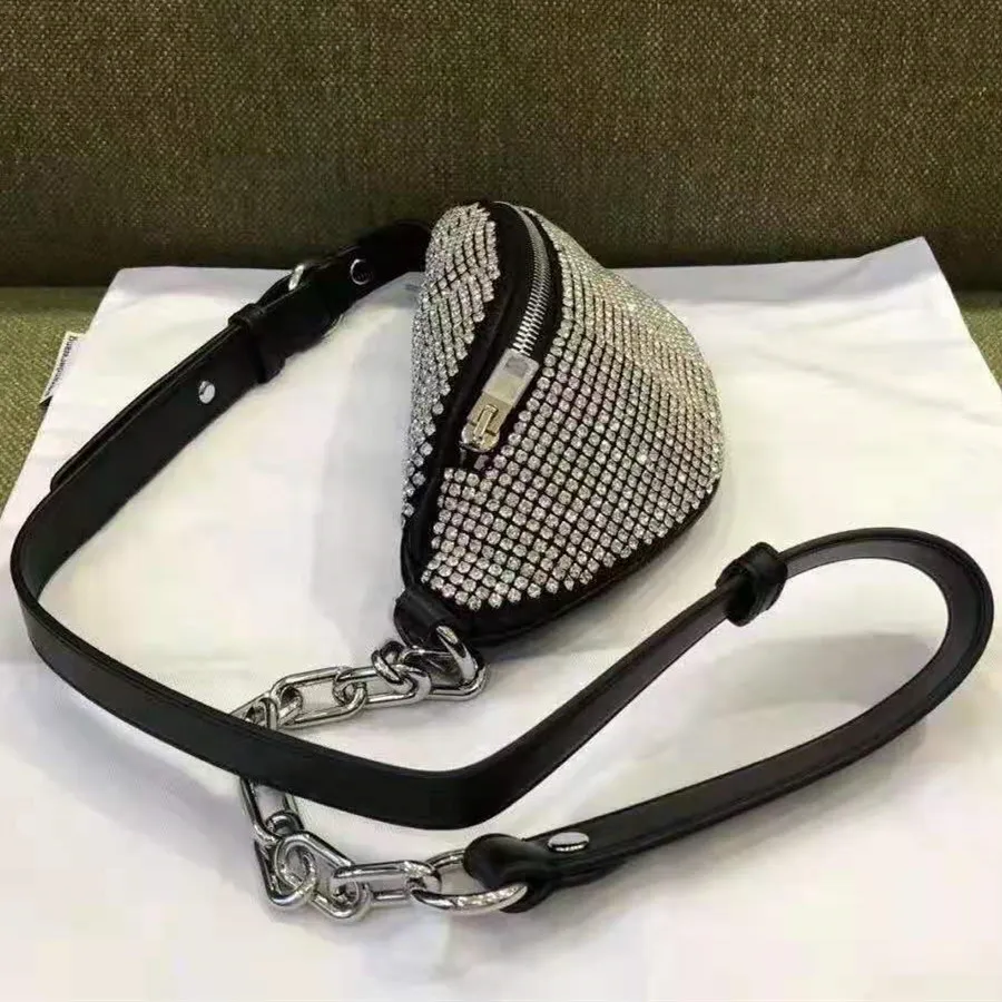 Women Attica Rhinestone Weist Bags Mini Fanny Pack Zip Compartment Designer Lady Ripple Bike Strap Bag281E