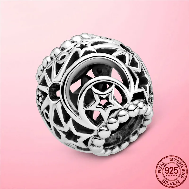 Outdoorwork Sun Stars Moon Charm 925 Стерлинговые Серебряные Луны Звезды Звездные бусины Fit Original Pandora Браслет 925 Серебряные Украшения