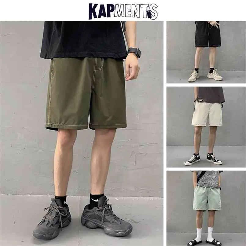 KAPMENTS Hommes Casual Shorts rayés Summer Mens Harajuku 5 couleurs Sweat noir Mode coréenne Running 210716