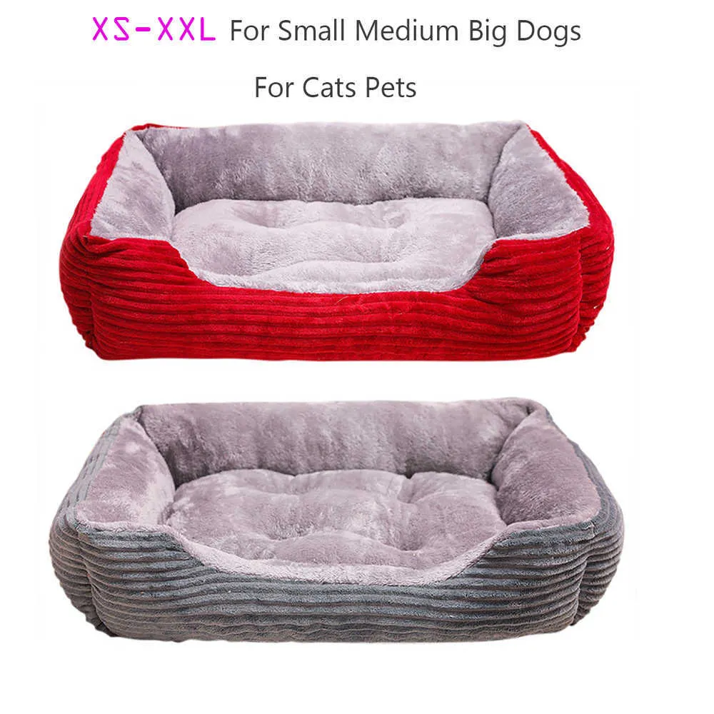 Corduroy Rectangle Big Dog Bed Kennel Puppy Sofa Cat Bed Pet House Winter Warm Plush Beds Cushion for Small Breeds Dogs 211009