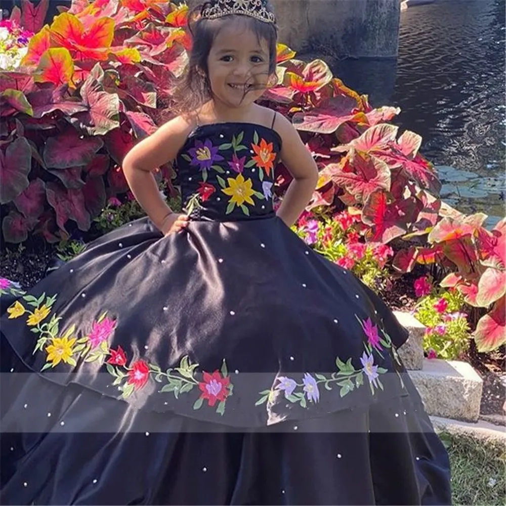 black flower girl dresses Black Ruffled Tulle High-Low Flower Girl Dress 5658 16 +$20 / Black main image 0