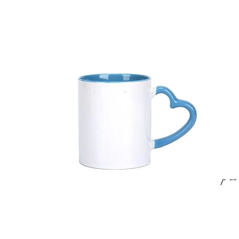 Neue DIY Sublimation 11 Unzen Kaffeetasse mit Herzgriff Keramik 320 ml weiße Keramiktassen Bunte Innenbeschichtung Spezial auf dem Seeweg GWE10960